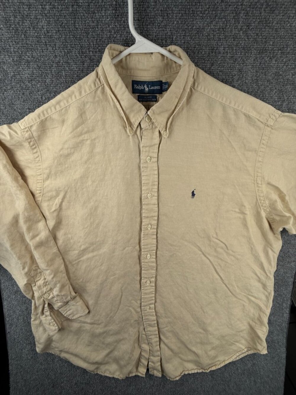 Ralph Lauren 2XL Silk Linen Blend Long Sleeve Button Up Shirt Yellow Blake Woven
